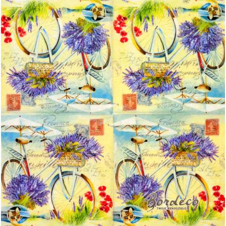 Serwetka decoupage firmy  IHR rower i lawenda 25x25cm